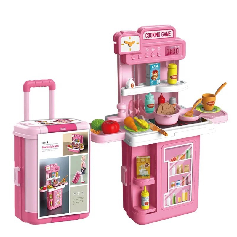 Đồ chơi vali kéo nhà bếp cỡ lớn màu hồng 4in1 dành cho các bé gái Vali kéo du lịch nấu ăn