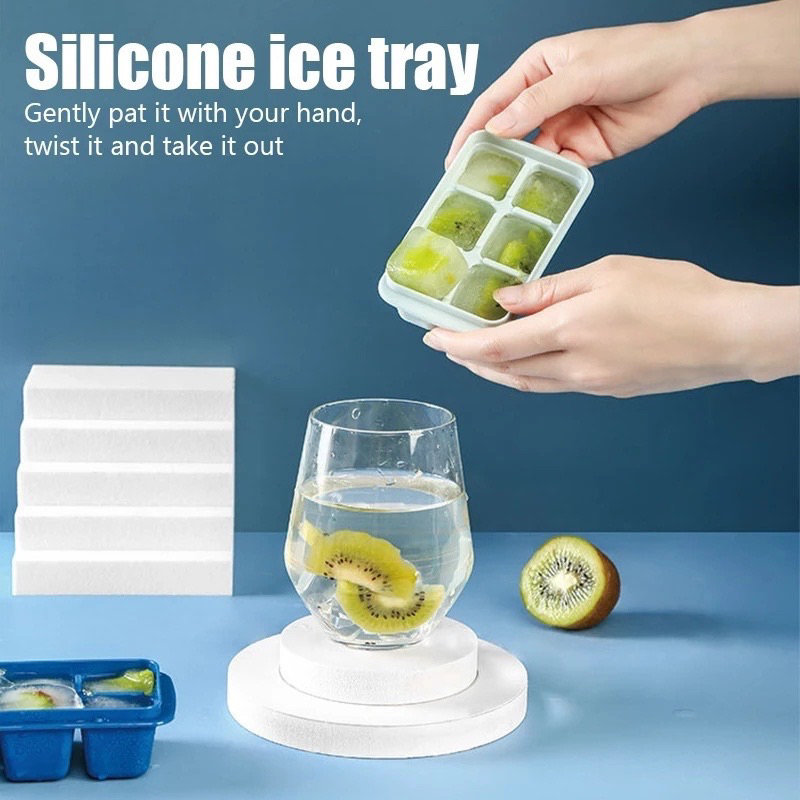 Khay Làm Đá Silicon 6 Ngăn Có Nắp Đậy, Khay Trữ Thức Ăn Dặm Cho Bé Silicon An Toàn