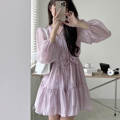 Váy babydoll dáng xòe hai lớp 3 màu đen, nâu, hồng tím, kiểu dáng tiểu thư, sang chảnh - Ngoth Store