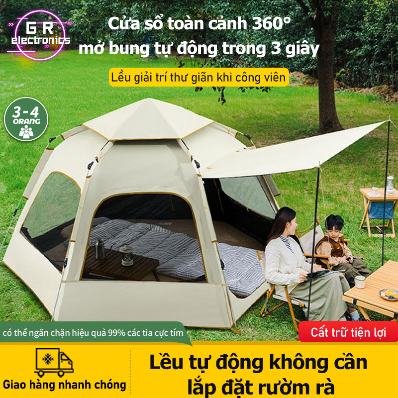 Lều cắm trại lều dã ngoại tự động cho 3-4 người lớp vải chống tia UV chống thấm lều picnic đình