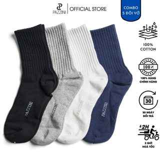Combo 5 đôi tất cổ cao nam trơn PAZZINI cotton cao cấp, vớ cổ cao êm mềm đi mát, thiết kế thoáng khí - VC001.