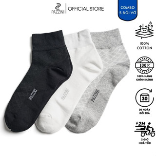 Combo 5 đôi tất vớ nam nữ cổ trung trơn PAZZINI cotton cao cấp, thoáng khí, khử mùi hiệu quả - VT001.