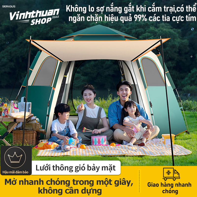FU37BL/FU37GR Lều cắm trại lều dã ngoại tự động cho 3-4 người hai lớp vải chống tia UV chống thấm lều picnic gia đình