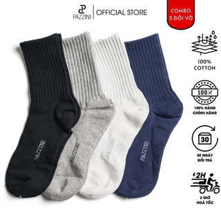 Combo 3 đôi tất cổ cao nam trơn PAZZINI cotton cao cấp, vớ cổ cao êm mềm đi mát, thiết kế thoáng khí - VC001.