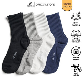 Combo 4 đôi tất cổ cao nam trơn PAZZINI cotton cao cấp, vớ cổ cao êm mềm đi mát, thiết kế thoáng khí - VC001.
