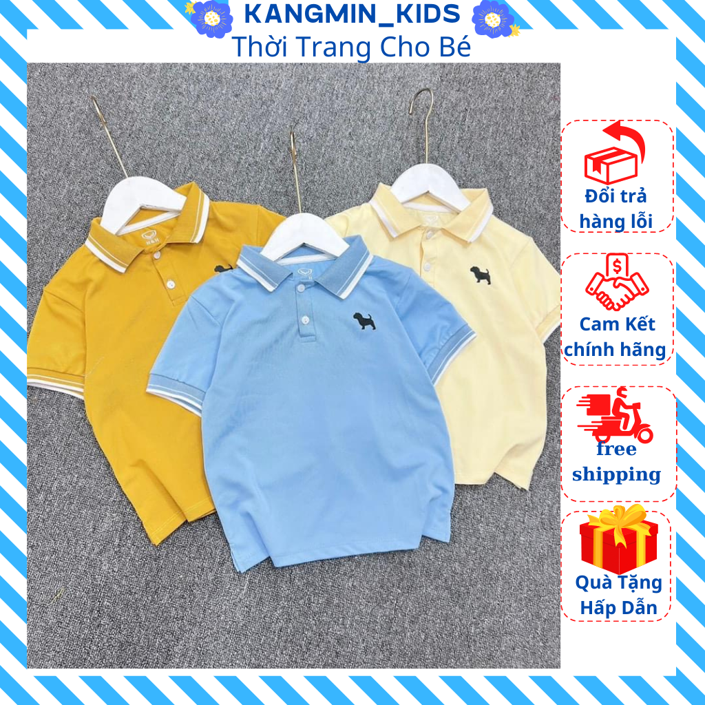 Áo Polo cho bé Chất cotton cao cấp, áo phông cộc tay bé trai có cổ họa tiết trơn-KANGMIN KIDS