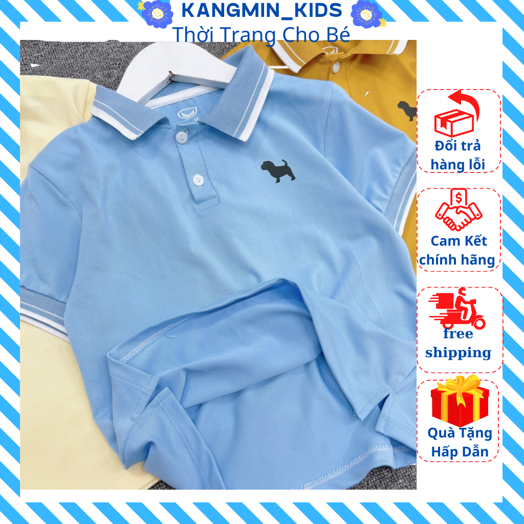 Áo Polo cho bé Chất cotton cao cấp, áo phông cộc tay bé trai có cổ họa tiết trơn-KANGMIN KIDS