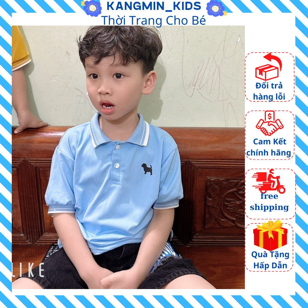 Áo Polo cho bé Chất cotton cao cấp, áo phông cộc tay bé trai có cổ họa tiết trơn-KANGMIN KIDS