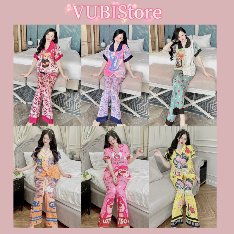PYJAMA LỤA XƯỚC THIẾT KẾ TAY NGẮN QUẦN DÀI