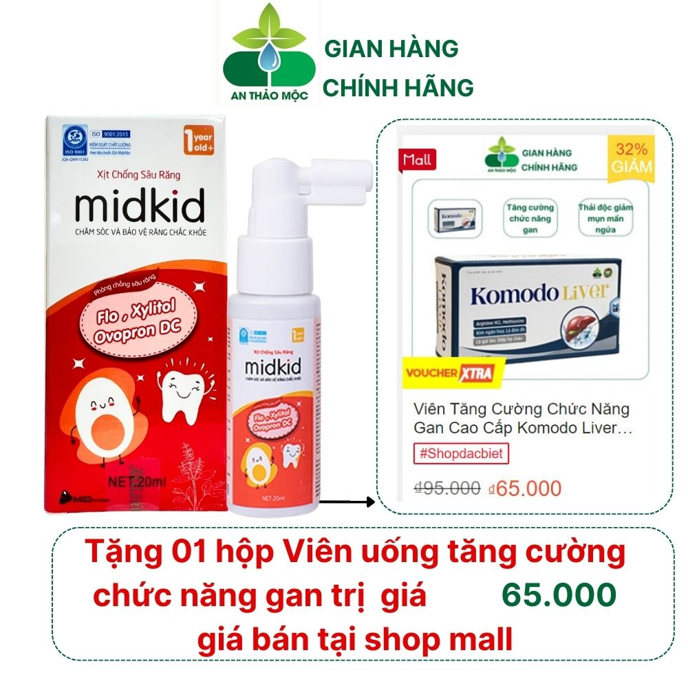 Xịt chống sâu răng MIDKID vị táo đỏ cho bé từ 1 tuổi giúp làm sạch bảo vệ men răng ngăn ngừa mảng bám ố vàng hà mủn