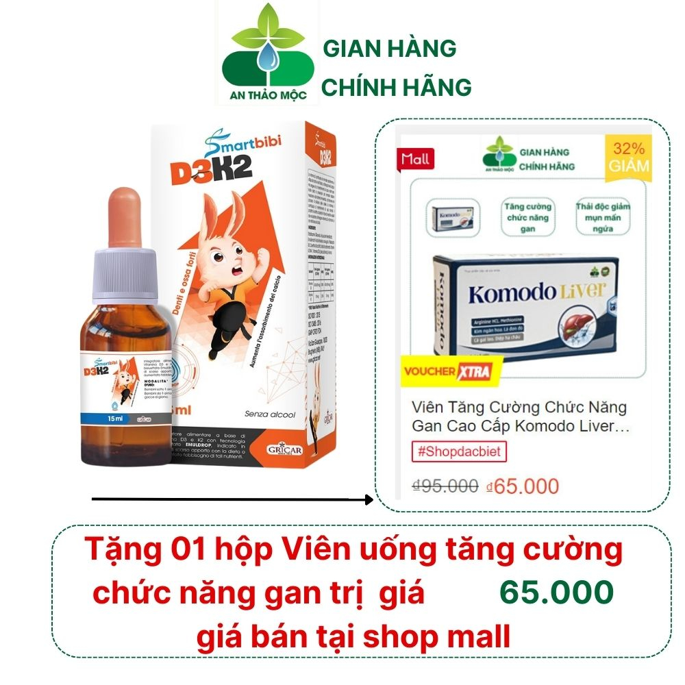 Siro Smartbibi D3K2 bổ sung vitamin tăng khả năng hấp thu canxi xương răng chắc khỏe phát triển chiều cao 15ml