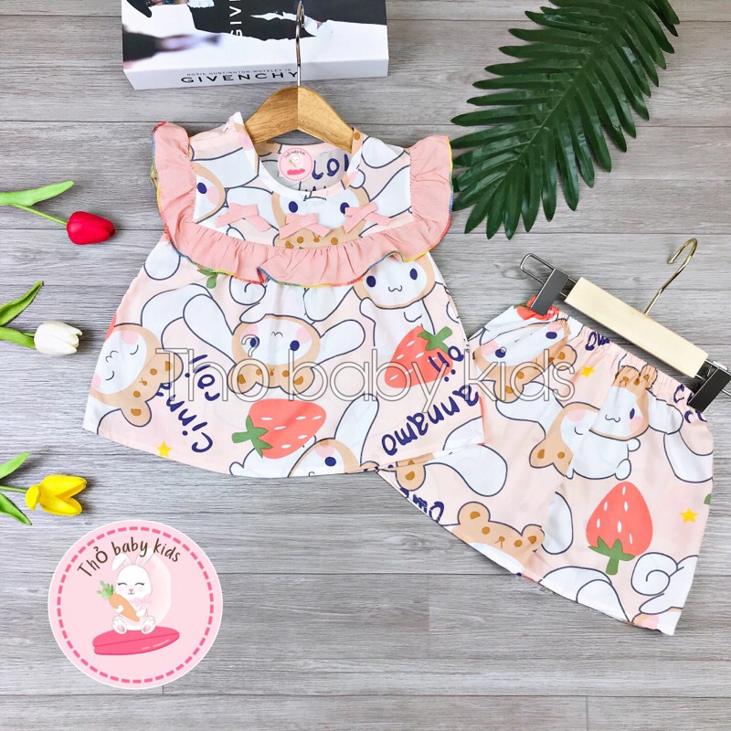 Bộ quần áo bé gái vải tole, lanh cho bé gái thỏ baby kids