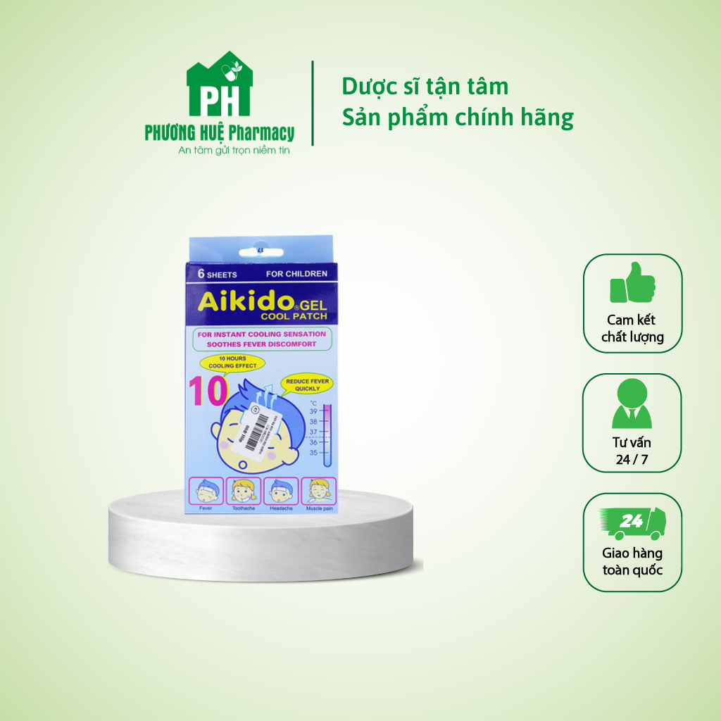 Miếng dán hạ sốt Aikido Gel Cool Patch hỗ trợ chườm mát tại nơi dán - NT Phương Huệ
