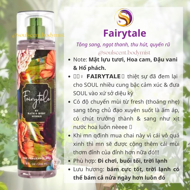 Body mist Fairytale xịt thơm toàn thân Bath & Body Works  | Soul Scent