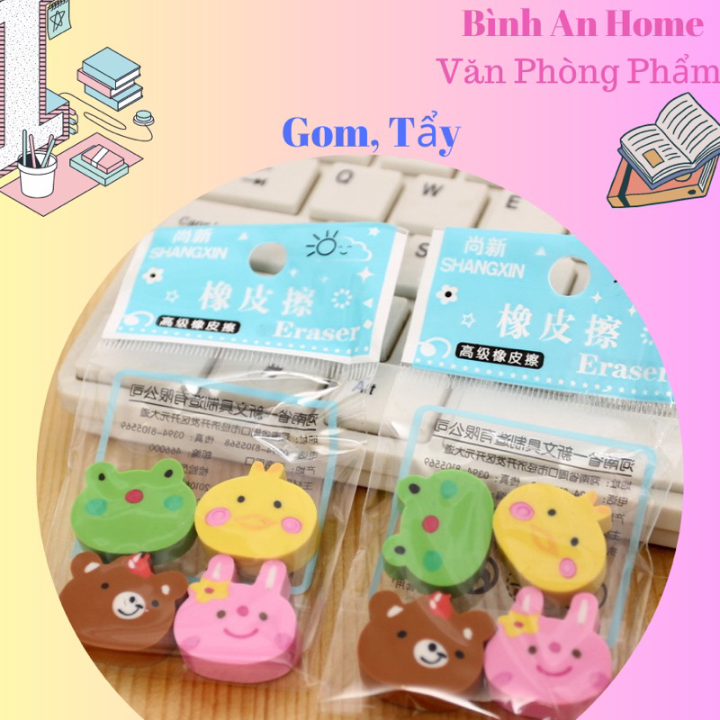 Combo 4 Gôm Tẩy Bút Chì Hình Ếch Thú Đáng Yêu