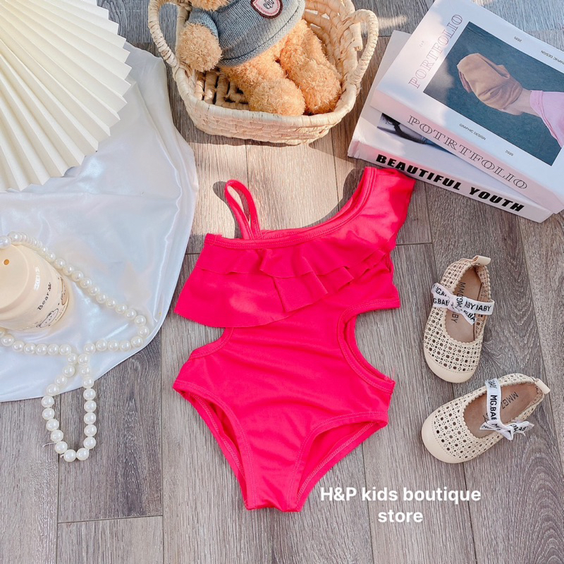 Đồ Bơi Liền Thân Kèm Băng Đô Bé Gái |Bikini 4 Màu Cho Bé Diện Hè