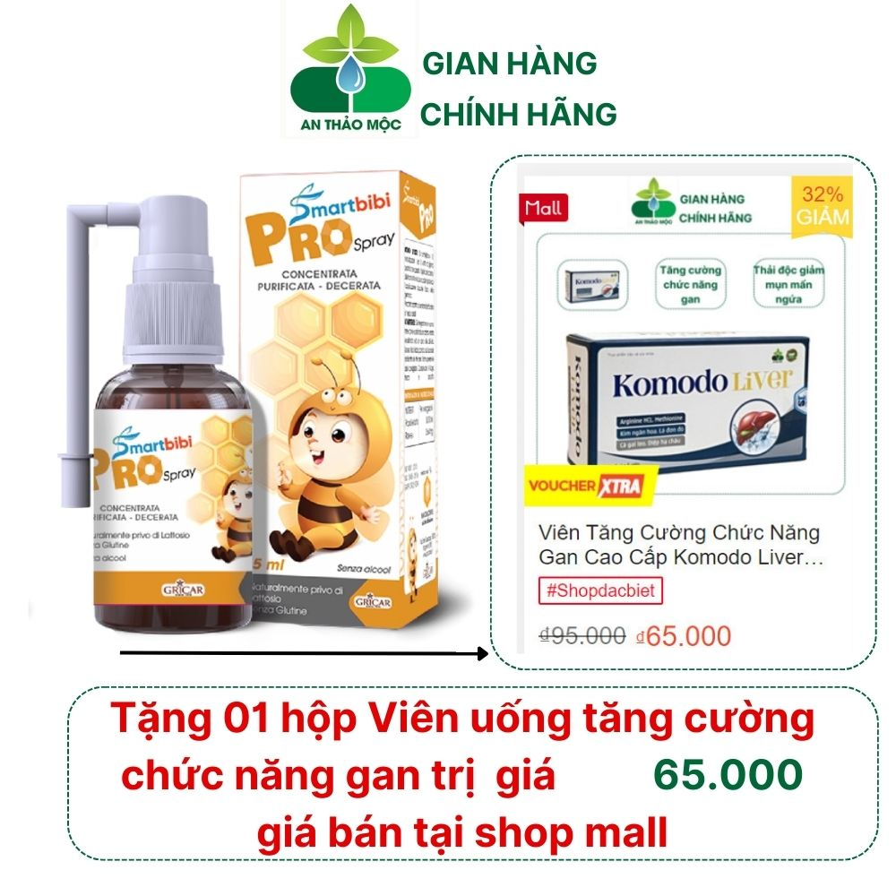 Xịt họng Smartbibi Pro Spray làm dịu giảm ho ngứa đau rát họng hỗ trợ tăng cường sức khỏe đường hô hấp