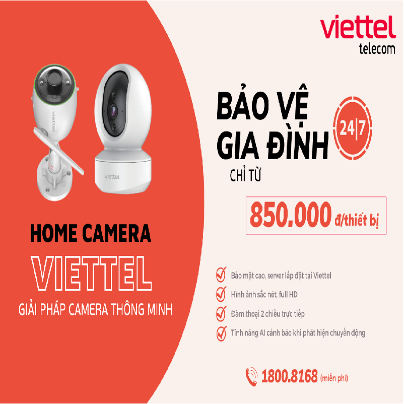 Camera viettel chính hãng công nghệ AI hiện đại nhất bảo hành 12 tháng camera trong nhà HC2 , ngoài trời HC3