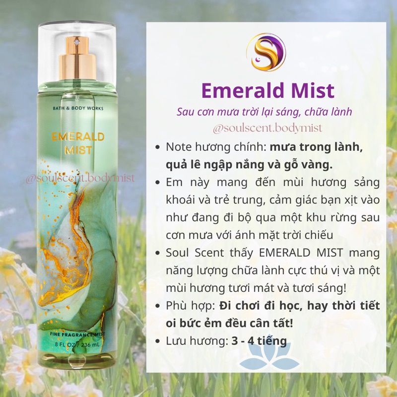Body mist Emerald Mist xịt thơm toàn thân Bath & Body Works (AUTH Mỹ) | Soul Scent