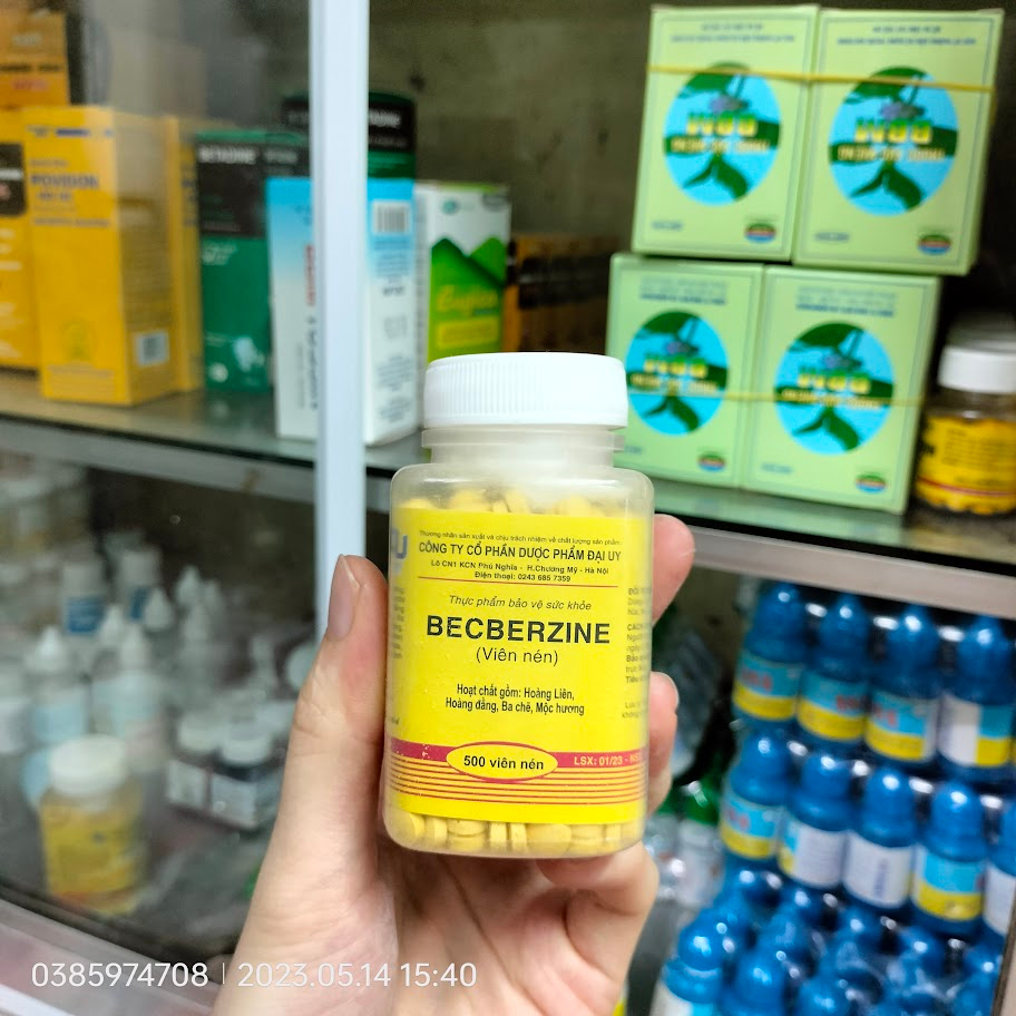 Berberin đại uy lọ 500 viên Becberzine Hỗ trợ giảm đầy bụng, tiêu chảy, rối loạn tiêu hoá