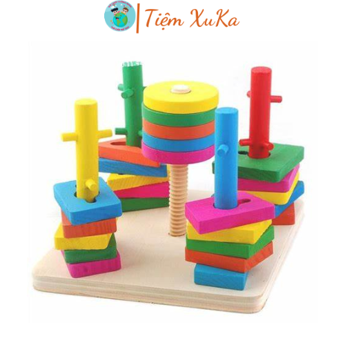 Bộ thả hình khối ZICZAC 5 cọc giúp bé phát triển tư duy - Đồ chơi gỗ thông minh cho bé