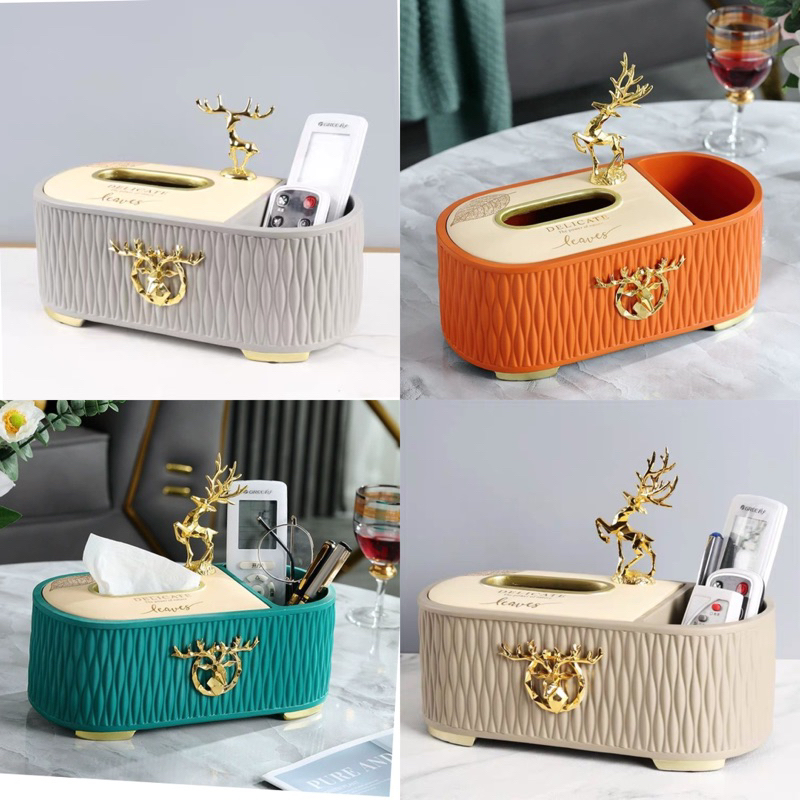 Hộp Đựng Giấy Composite Gắn Hình Hươu Kim Loại Mạ Vàng Cao Cấp