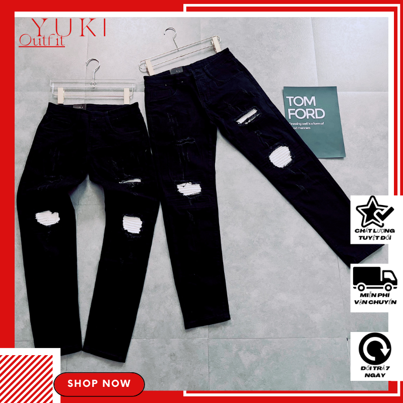 Quần jeans nam cao cấp chất denim dày dặn rách gối có lót màu đẹp phong cách YUKI OUTFIT | BigBuy360 - bigbuy360.vn