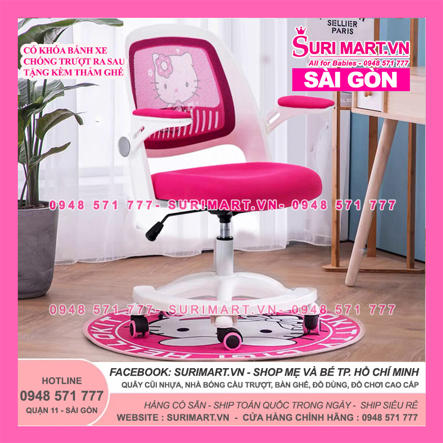 GHẾ HỌC SINH SIÊU NHÂN NEWBER 150, GHẾ HELLO KITTY CHO BÉ (CÓ KHÓA BÁNH XE + THẢM GHẾ)