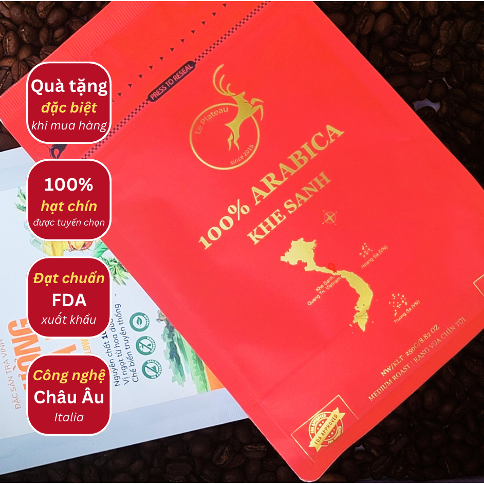 Cà phê pha phin Arabica Khe Sanh nguyên chất 250g, thương hiệu Le Plateau Cafe, đạt chuẩn FDA