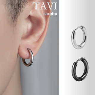 Khuyên Tai Nam Xỏ Lỗ Màu Đen Bạc Chất Liệu TiTan Không Gỉ - Bông Tai Tròn Thời Tavi Studio Cao Cấp