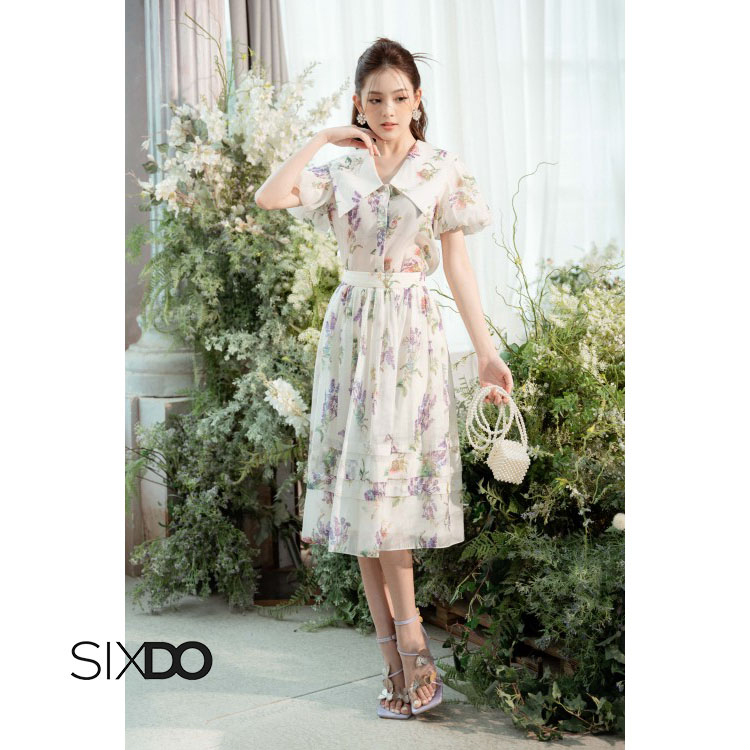 Áo sơ mi hoa lavender tay bồng nữ tính SIXDO-Z (Z-Cream Lavender Puff-sleeves Top)