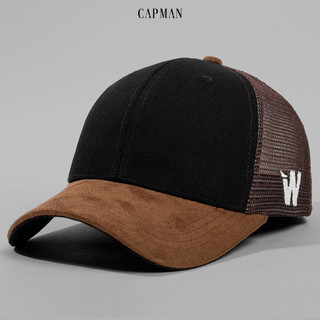 Mũ lưỡi trai w màu nâu đen capman phối da lộn cm80