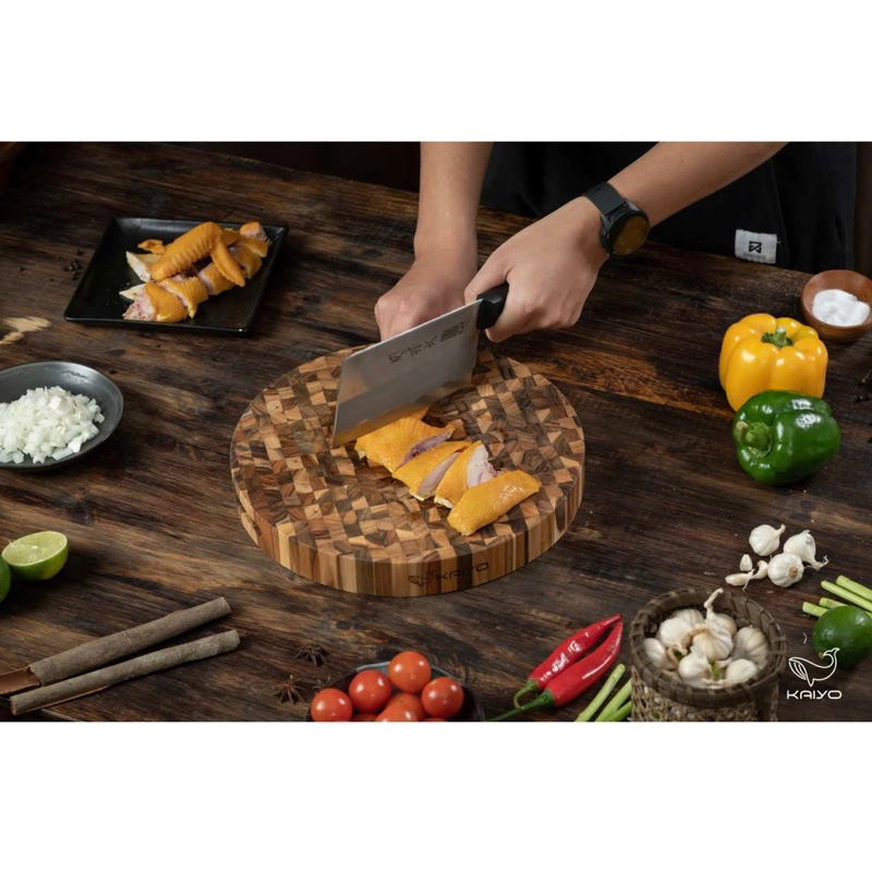 Thớt chặt gỗ Teak đầu cây Kaiyo TCD04 hình tròn 30 x 3,8cm