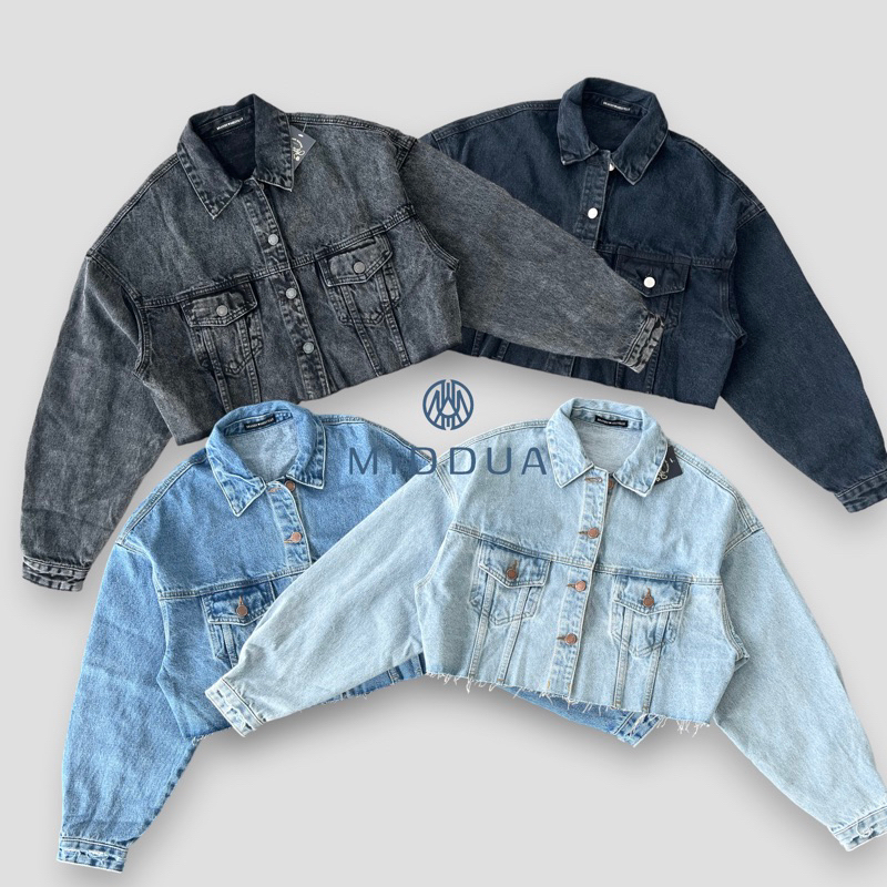 KJ2301 Khoác jean crop dáng rộng