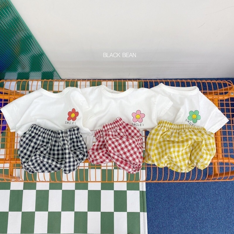 Blackbean bộ quần kẻ chất cotton mặc hè cho bé trai bé gái size baby quần bí