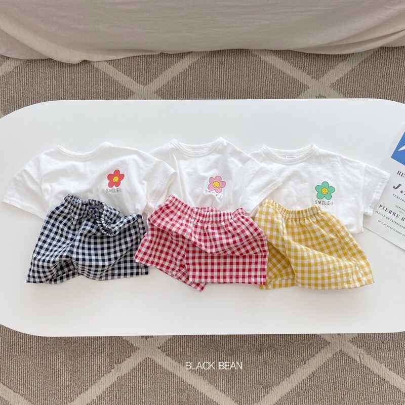 Blackbean bộ cotton quần kẻ cho bé trai bé gái size kids
