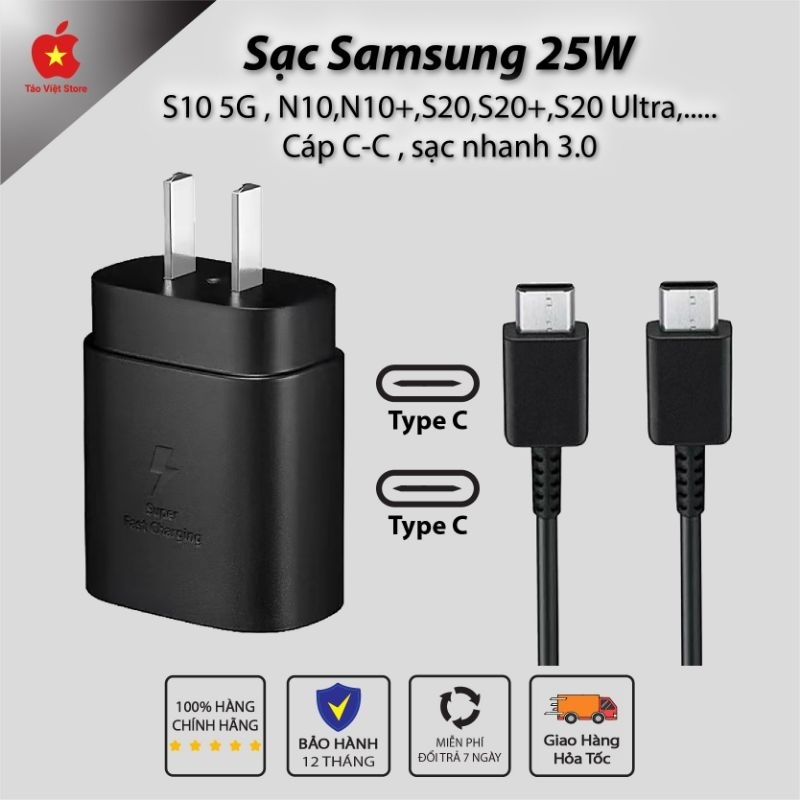 Bộ Củ Cáp Sạc Nhanh 25W CENLICA,Sạc nhanh Máy Note 8-20.. A50,51,70,71.. S10,20,21,22 Ultra