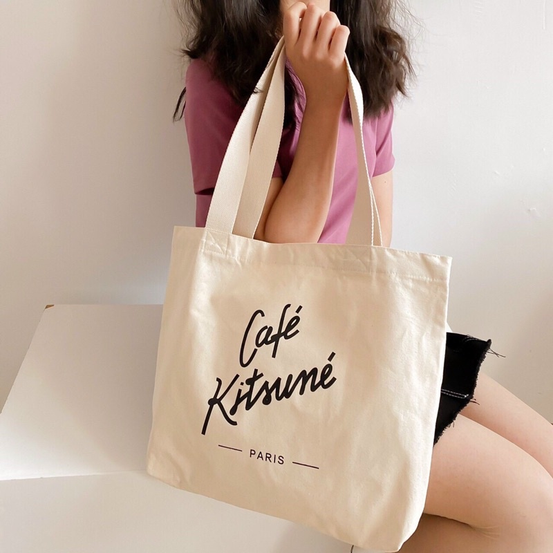 Túi Vải Canvas Tote Café Kitsuné phong cách Hàn Quốc siêu xinh, M49