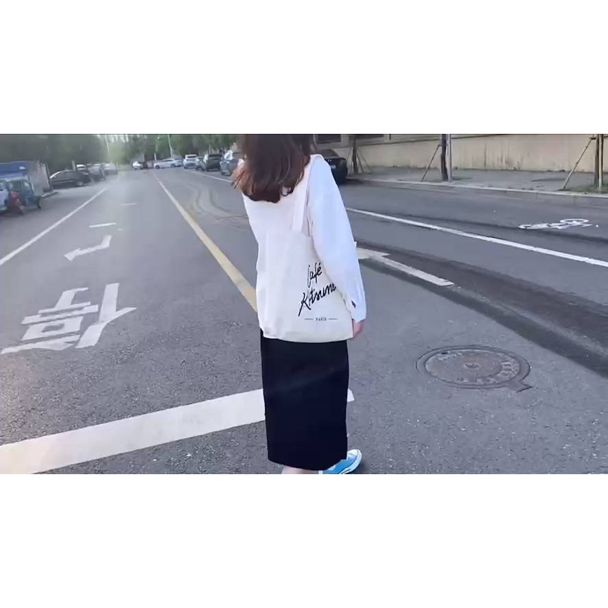 Túi Vải Canvas Tote Café Kitsuné phong cách Hàn Quốc siêu xinh, M49