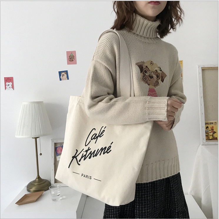 Túi Vải Canvas Tote Café Kitsuné phong cách Hàn Quốc siêu xinh, M49