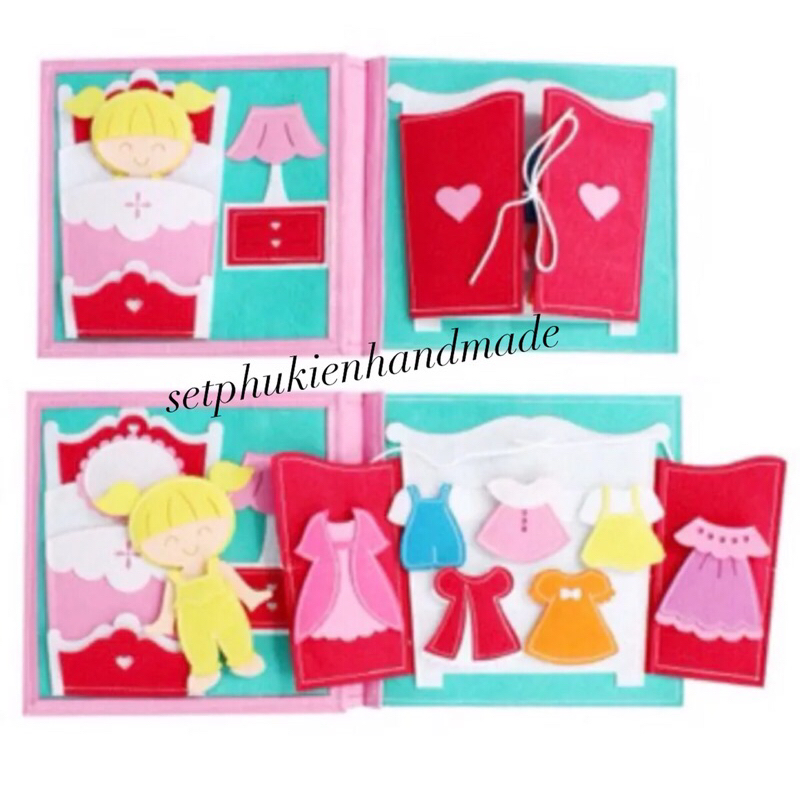 Set nguyên liệu làm sách vải handmade Phòng ngủ búp bê tóc vàng, hoặc làm quà tặng sinh nhật, thôi nô