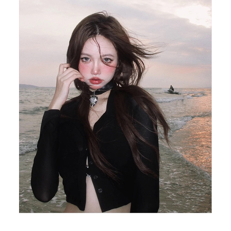 SET BIKINI BA MẢNH ĐEN TRÁI TIM ÁO KHOÁC