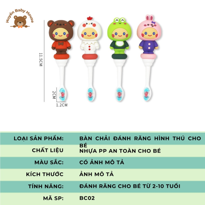 Bàn Chải Đánh Răng Trẻ Em Lông Mềm, Siêu Mịn Chăm Sóc Răng Miệng Cho Bé từ 2-10 Tuổi Hình Gấu Dễ Thương