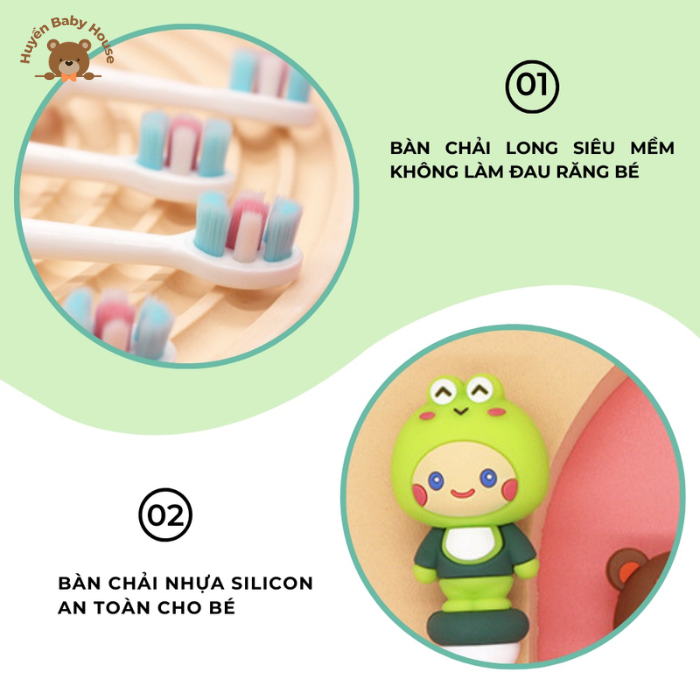 Bàn Chải Đánh Răng Trẻ Em Lông Mềm, Siêu Mịn Chăm Sóc Răng Miệng Cho Bé từ 2-10 Tuổi Hình Gấu Dễ Thương