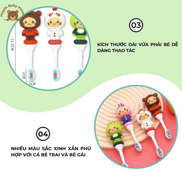 Bàn Chải Đánh Răng Trẻ Em Lông Mềm, Siêu Mịn Chăm Sóc Răng Miệng Cho Bé từ 2-10 Tuổi Hình Gấu Dễ Thương