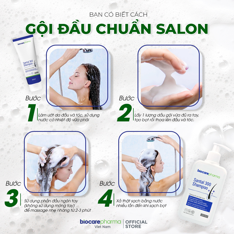 Dầu gội dược liệu BIO CARE PHARMA giảm gàu, nấm ngứa da đầu Santal 300 Shampoo 200ml