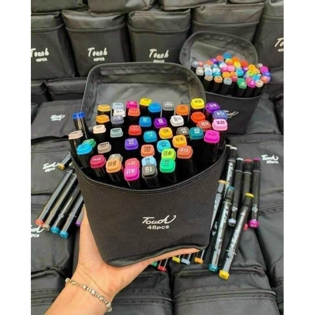 Bút vẽ Marker Color 48 màu tặng kèm túi bút dạ viết - vẽ 2 đầu chuyên nghiệp