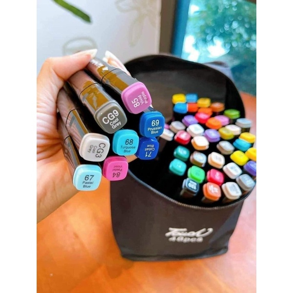 Bút vẽ Marker Color 48 màu tặng kèm túi bút dạ viết - vẽ 2 đầu chuyên nghiệp