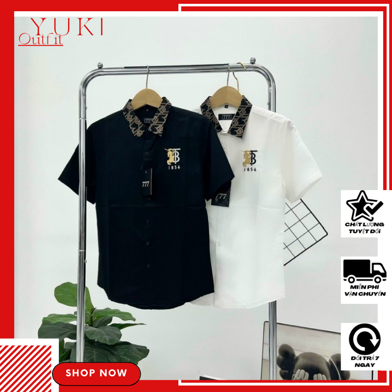 Áo sơ mi nam nữ chất vải lụa mát cao cấp hai màu trắng đen in logo phong cách thanh lịch sang trọng YUKI OUTFIT