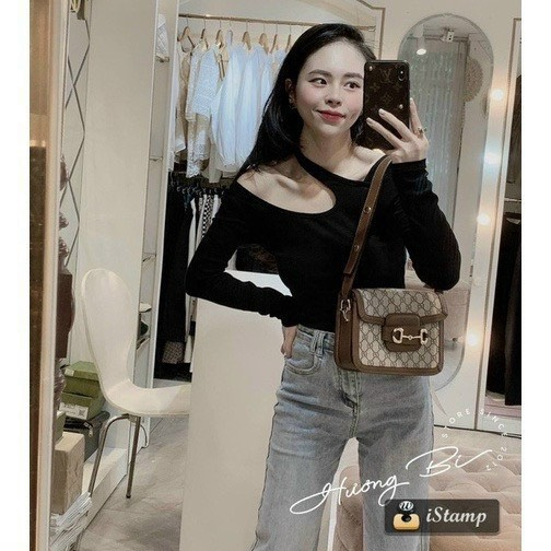 Áo kiểu thun gân tay dài khoét vai cực lạ